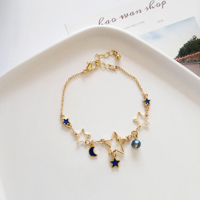 Japan Korea Star Moon Bracelet For Women Fashion Crystal Pearl Chain Jewelry
